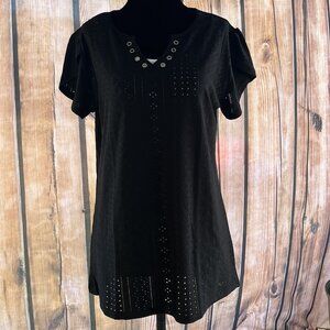 TEMOFON Black V Neck Tunic Top Women Size Large